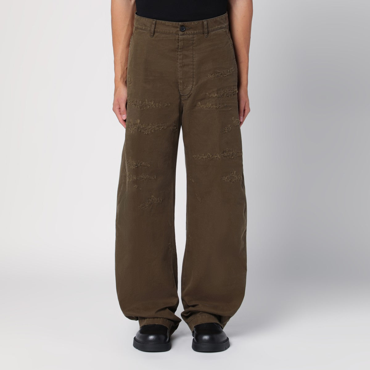 Dsquared2 Military green wide trousers with wear